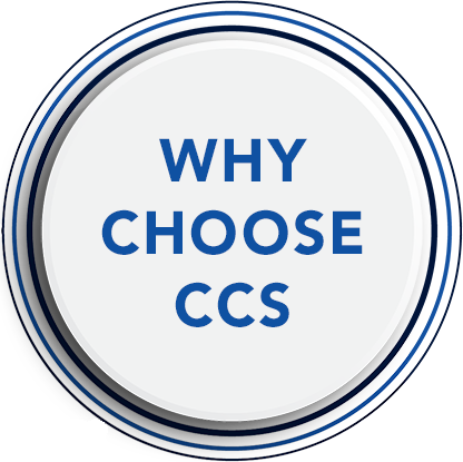 Circle with border showing the text Why Choose CCS